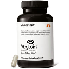 Momentous Magtein bottle closeup for premium cognitive support.