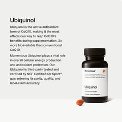 Momentous Ubiquinol softgels close-up highlighting bioavailable CoQ10