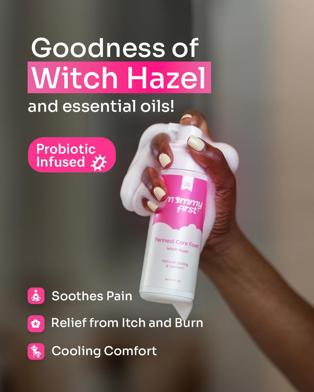 Upside-down peri bottle from Mommy First with angled neck for easy cleansing.