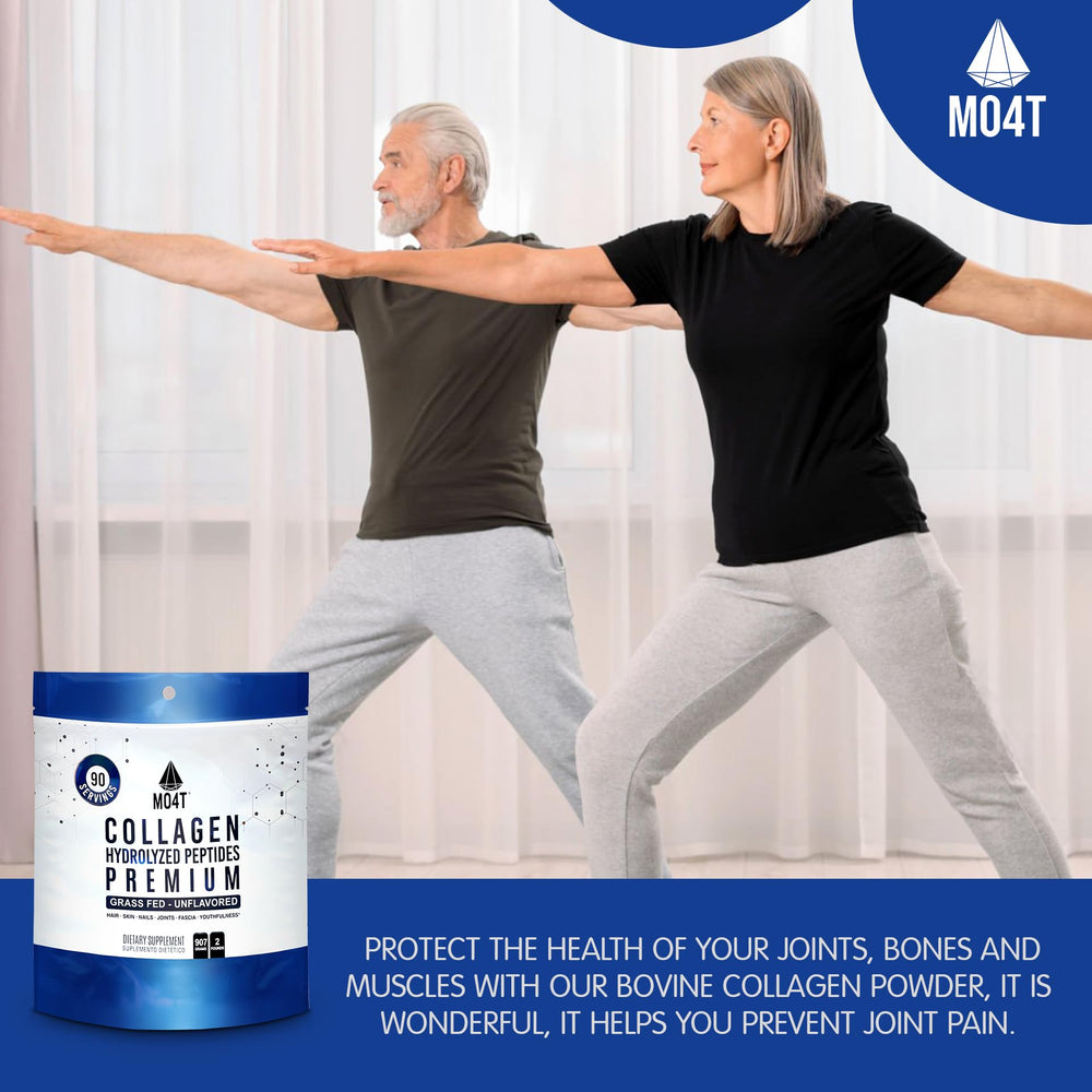 MOMOF4TRANSFORM MO4T collagen powder packaging shows 2 lb size and neutral taste benefits