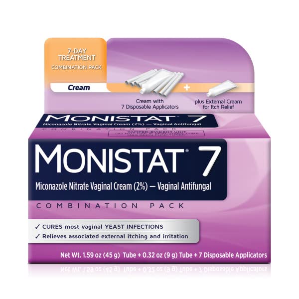 Seven Monistat applicators laid out for a seven-day dosing routine.