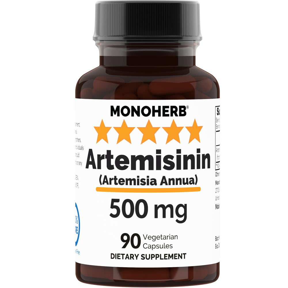 MONOHERB Artemisinin 500 mg bottle outer showing pure veggie capsules for immune support