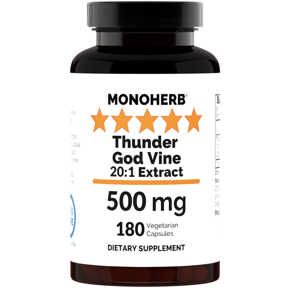 MONOHERB Thunder God Vine bottle front highlights 20:1 extract for convenient daily use.