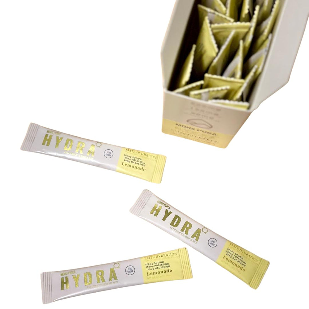 Mons Pura Hydra Lemonade with lemon slices showing delicious flavor and quick hydration