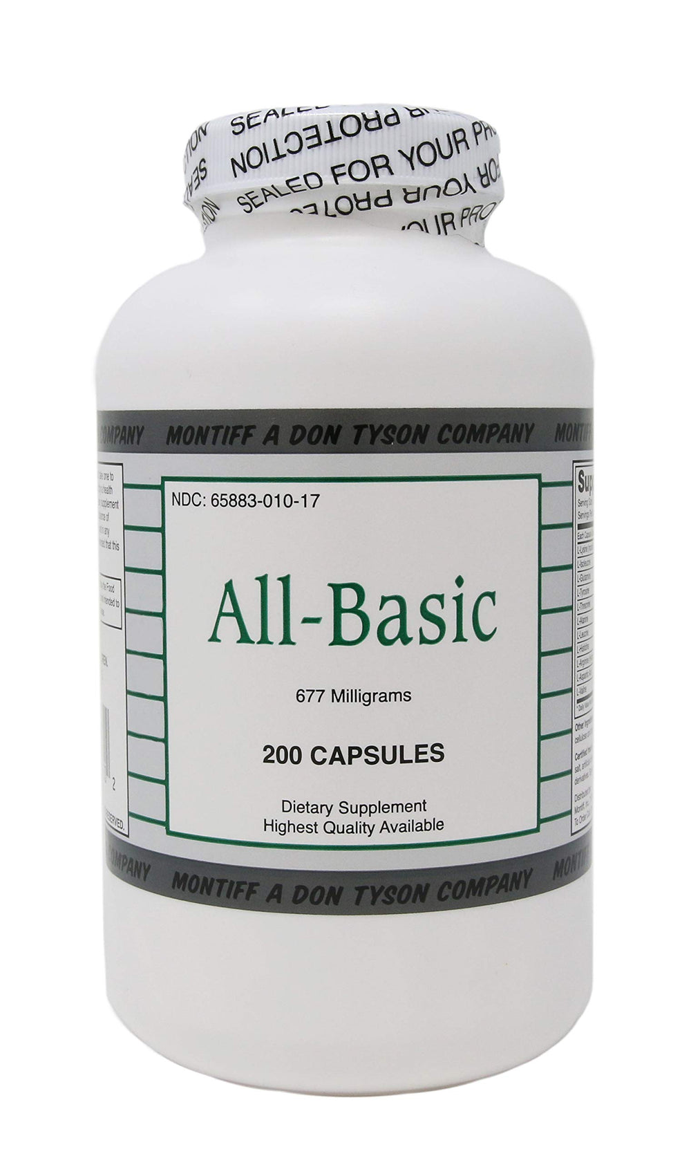 Montiff All-Basic 677 mg bottle front view highlighting amino acid blend for daily support