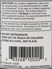 Montiff All-Basic label close-up showing a clean, allergen-free formulation