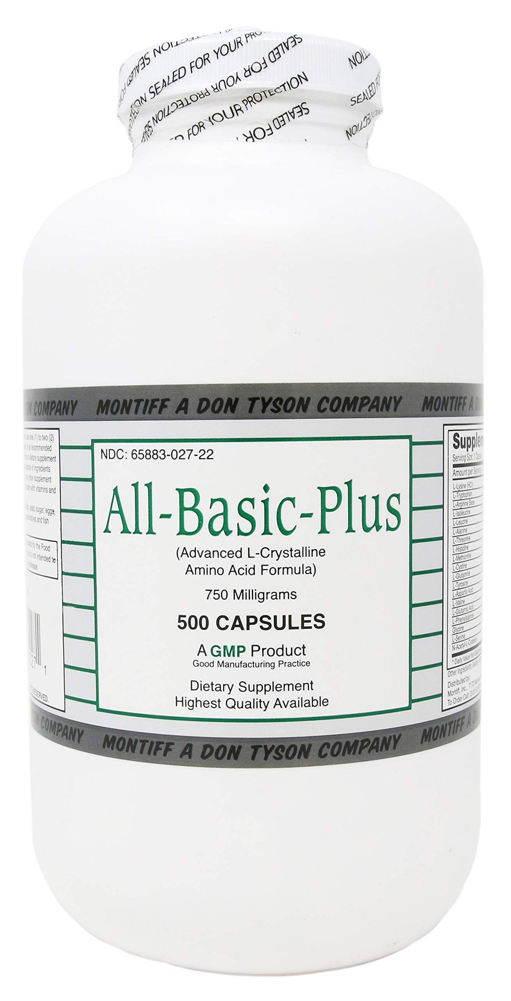 Montiff All Basic Plus 750mg bottle promotes daily amino acid support