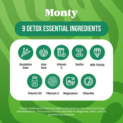Monty Zeolite Detox Kids calm focus infographic indicating behavior support