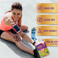 Mood Mingle Keto ACV Gummies label highlights gluten-free and keto-friendly branding.