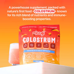 Moogi Peach Mango stick-pack dissolving in water for easy mix.