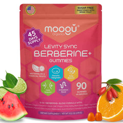 Moogu Berberine Mega Formula gummies packaging highlights high absorption DHB