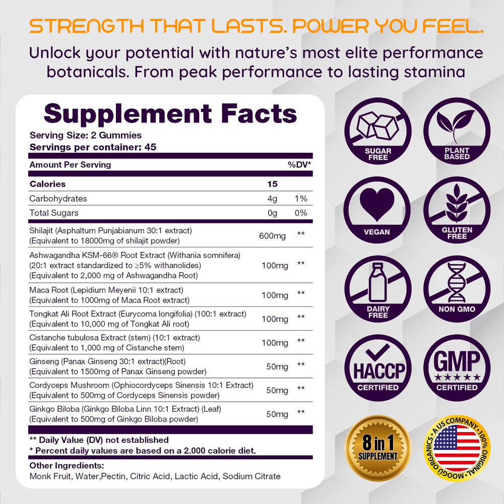 Moogu Organics Maca root gummies closeup for energy and stamina.
