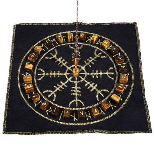 Mookaitedecor Tiger's Eye rune stones set with gold engravings for guided divination