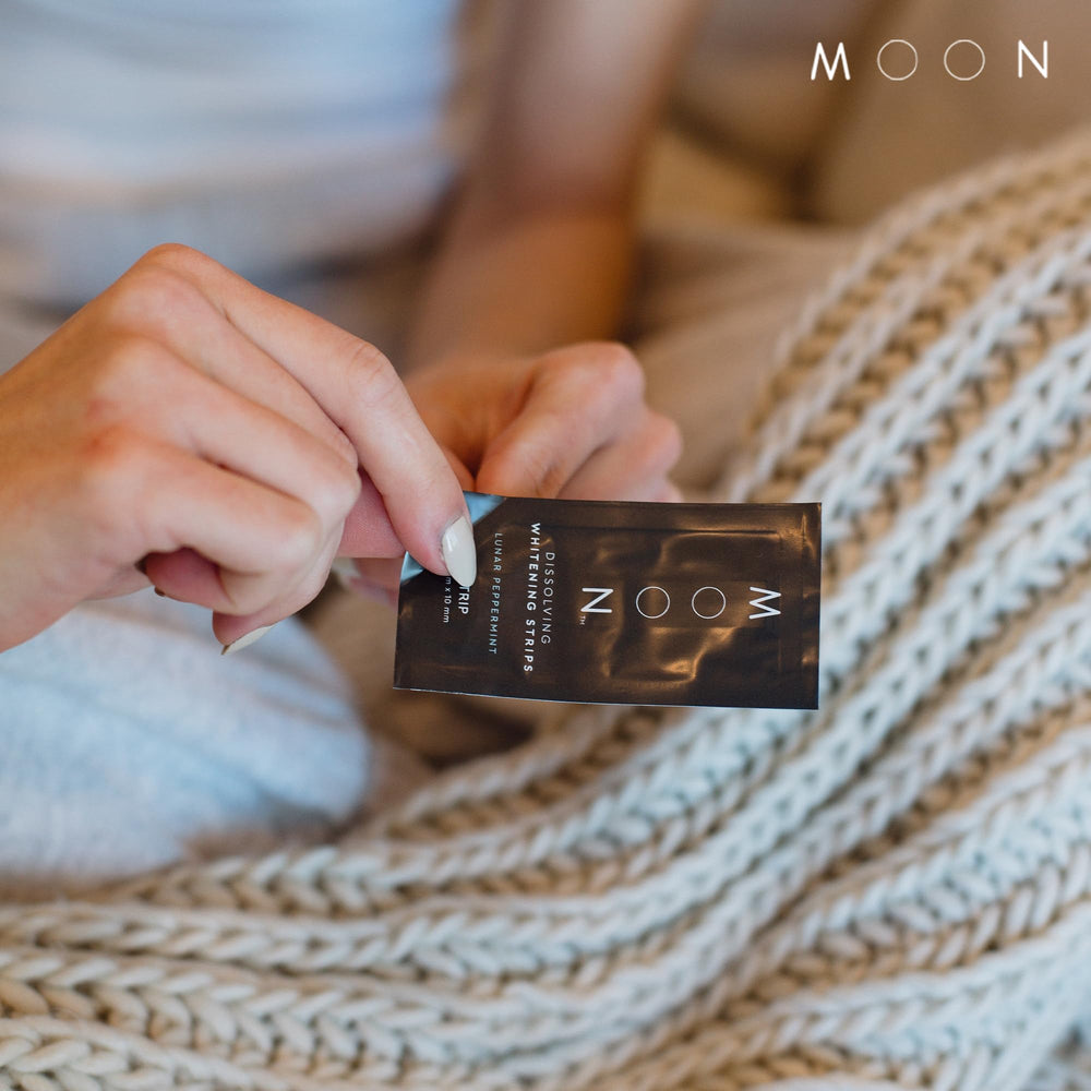 MOON dissolving strips safe for sensitive teeth with gentle whitening