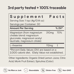 Moon Juice Magnesi-Om ingredients graphic emphasizing vegan and non-GMO ingredients.