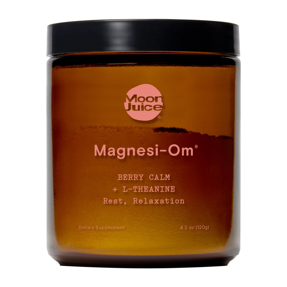 Moon Juice Magnesi-Om powder bottle shows convenient nightly magnesium support