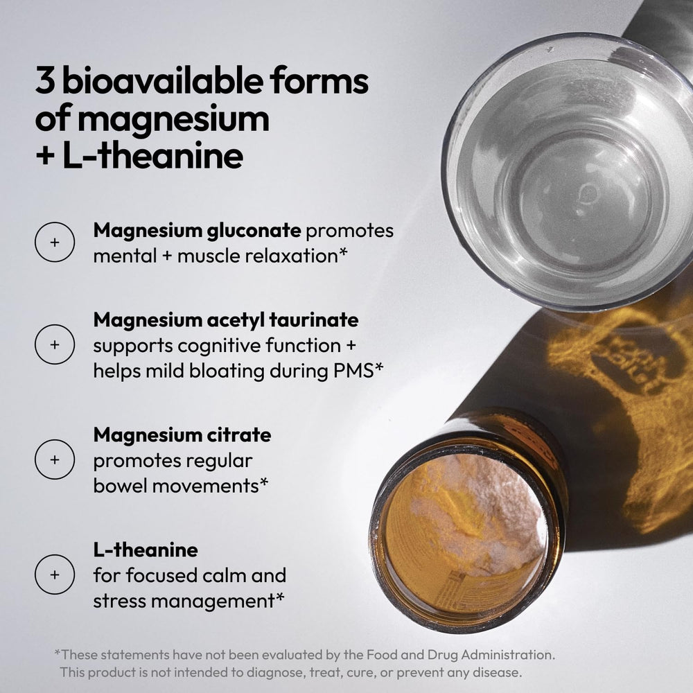Moon Juice Magnesi-Om powder in glass of water suggests simple nightly ritual.