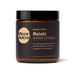 Moon Juice Reishi powder in a jar showcasing organic packaging for daily use.