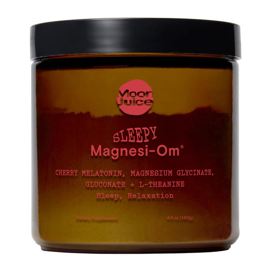 Moon Juice Sleepy Magnesi-Om bottle for a calm bedtime routine.