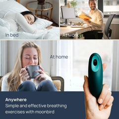 Moonbird breathing tool on nightstand ready for sleep support.