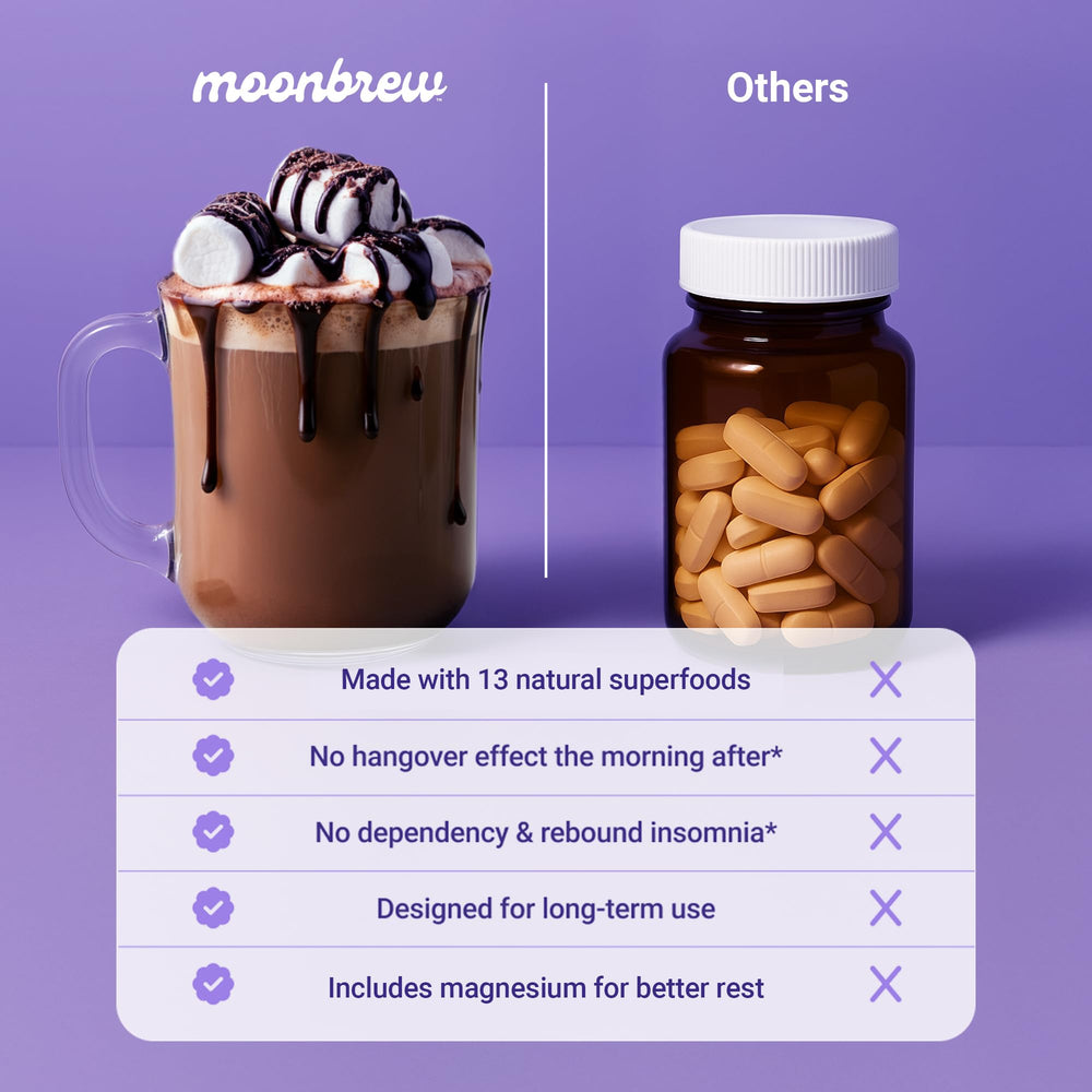 MoonBrew jar on nightstand with soft lighting for bedtime routine