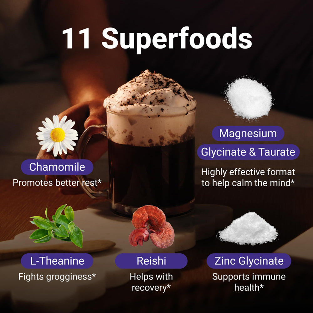 MoonBrew Nighttime Magnesium Hot Cocoa label closeup highlighting ingredients.