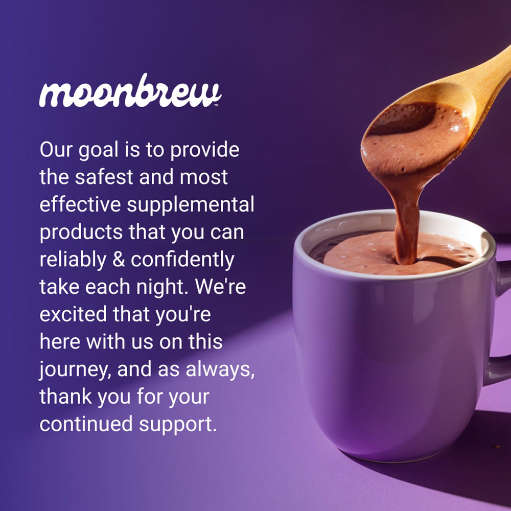 MoonBrew Nighttime Magnesium Hot Cocoa night scene evoking calm before sleep.