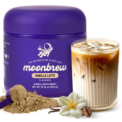 MoonBrew vanilla-latte-nighttime-jar ready for a calming bedtime ritual.