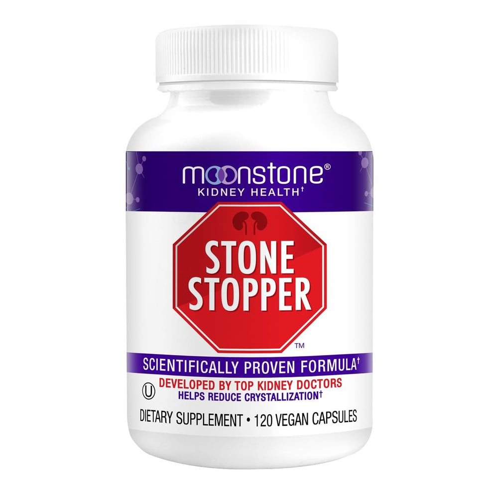 Moonstone Stone Stopper bottle packaging highlighting premium design and kidney health support
