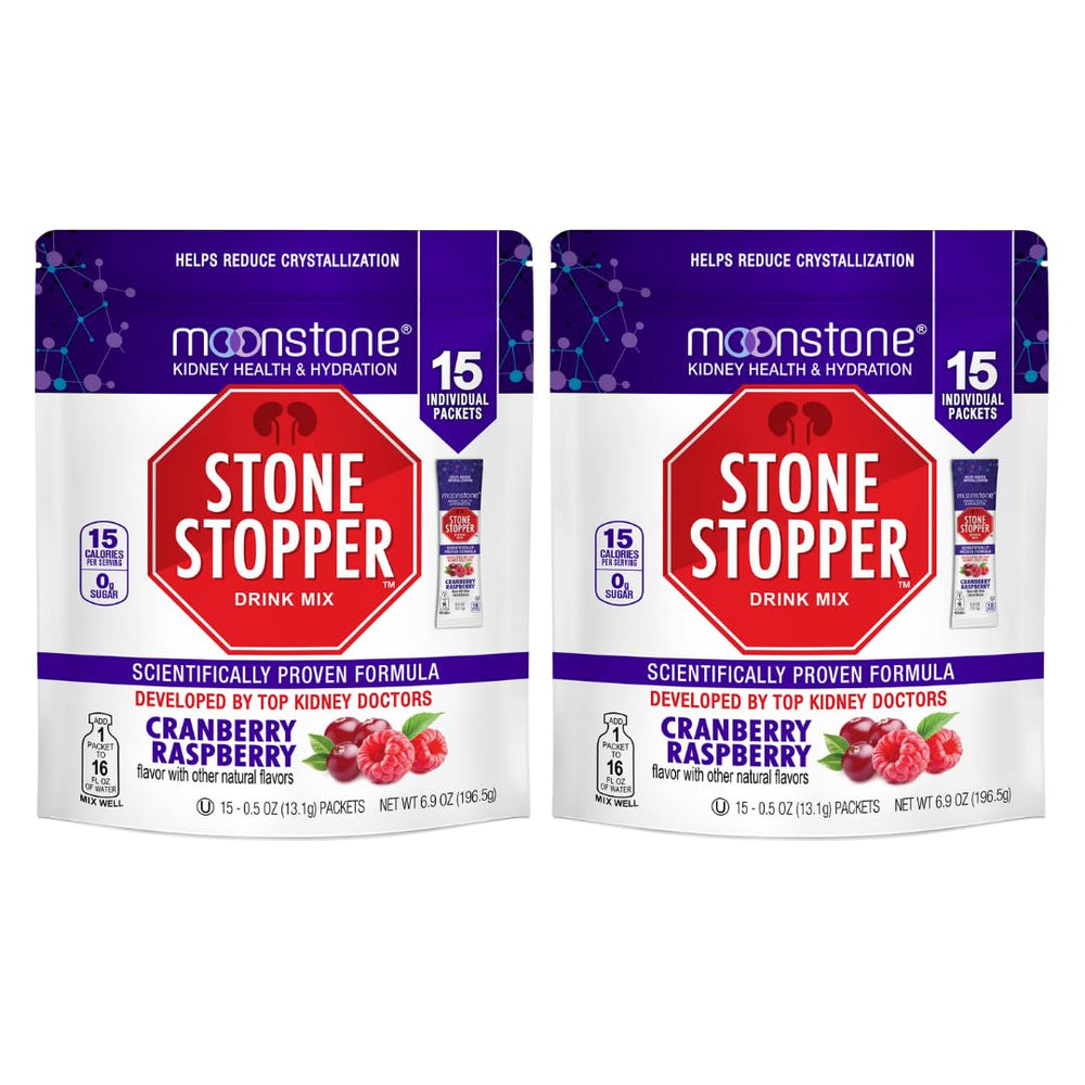 Moonstone Stone Stopper Drink Mix Cranberry Raspberry: pour-friendly blend supports hydration and kidney health.