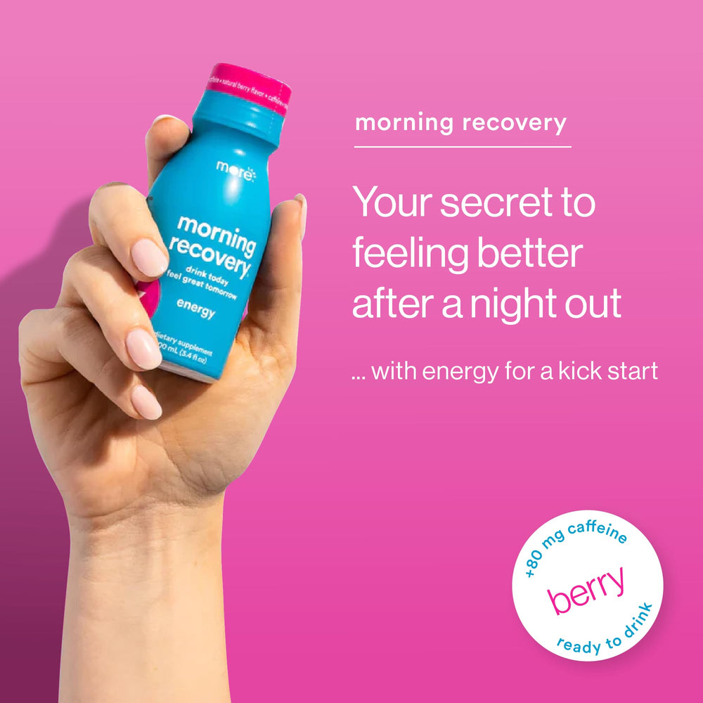 More Labs Morning Recovery pour bottle for immediate hydration after drinking.