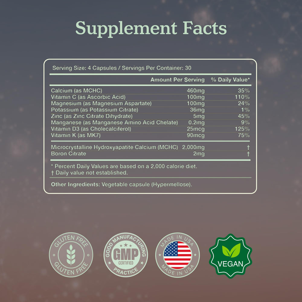 More Longevity Wellbeing ingredients include hydroxyapatite for mineralization.