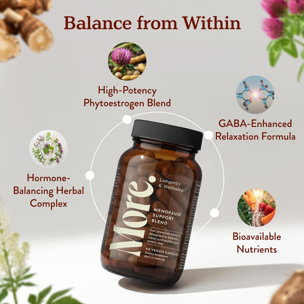 More. Longevity & Wellbeing natural blend close-up with plant extracts
