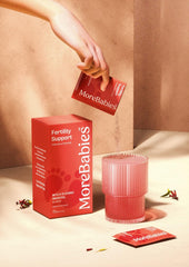 MoreBabies 30-day supply packaging presenting month-long fertility support.