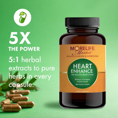 Back packaging of MoreLife Market Heart Enhance with usage notes