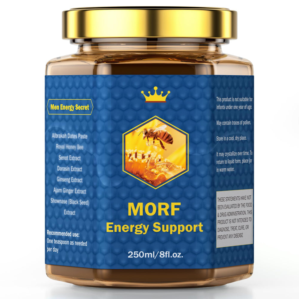 MORF Energy Support honey with date paste in a glass jar for everyday sweetness