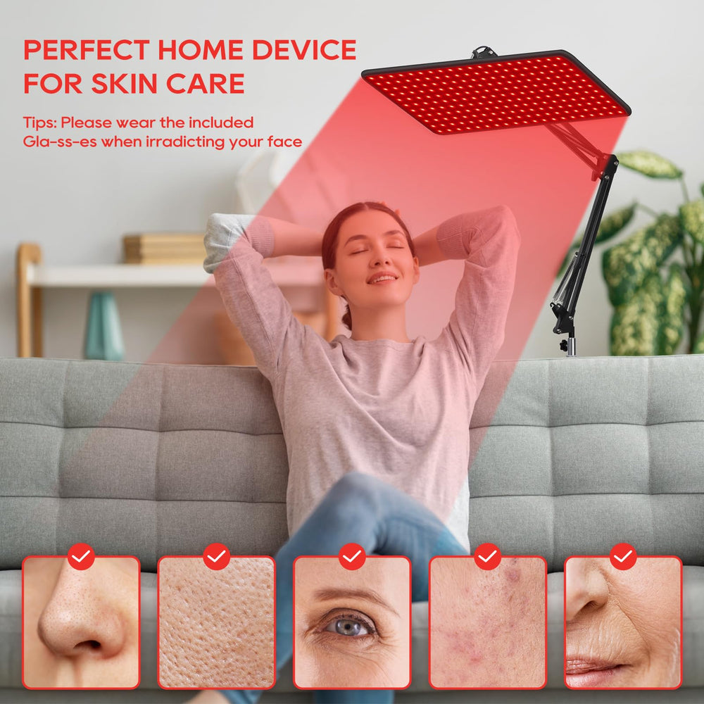 Morfone Advanced red-light lamp with adjustable stand enables precise body area targeting.