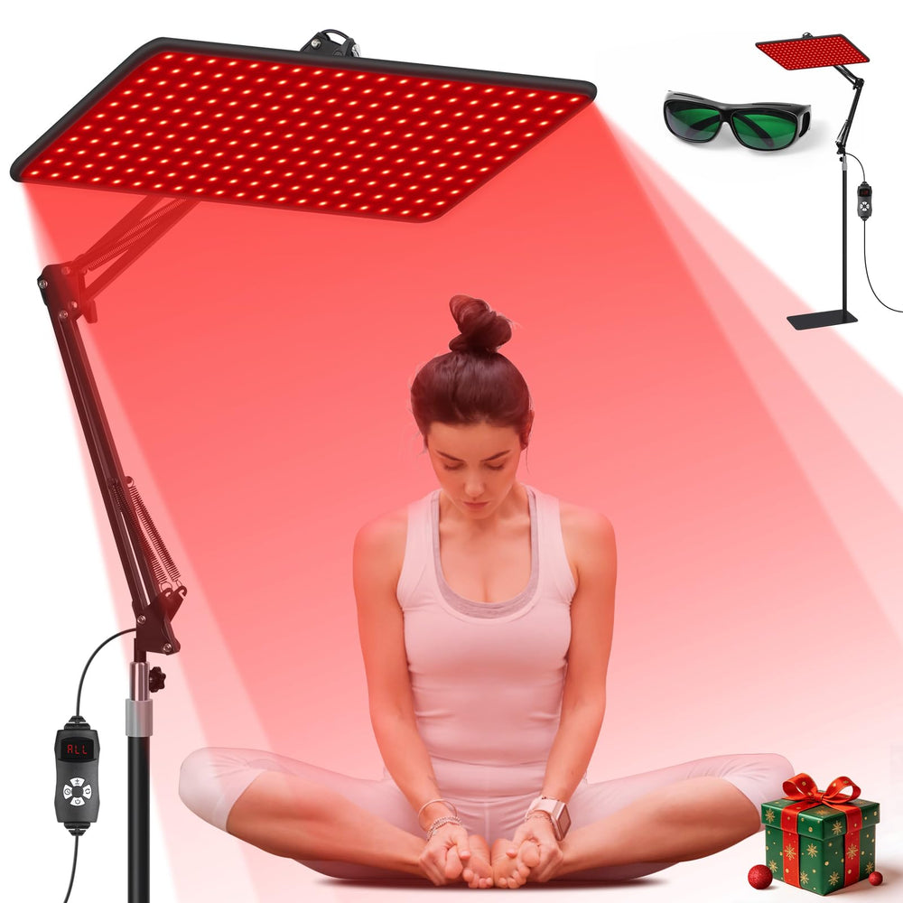 Morfone Advanced red-light lamp front panel for full-body therapy with tri-wavelength precision.