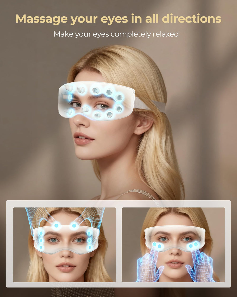 Morfone Eye Massager cooling mode reduces puffiness and tension.