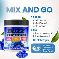 Morning Buzz packaging on shelf highlights antioxidants and vitamins.