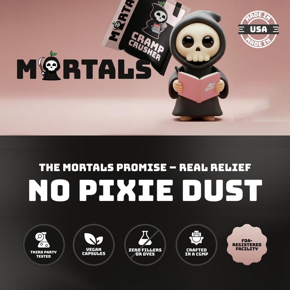 Mortals Cramp Crusher desk-ready packaging for quick support.