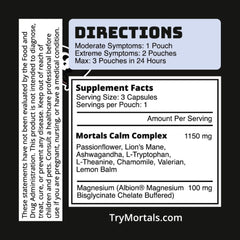 Mortals Mental Balance label close-up highlights ingredients and quality