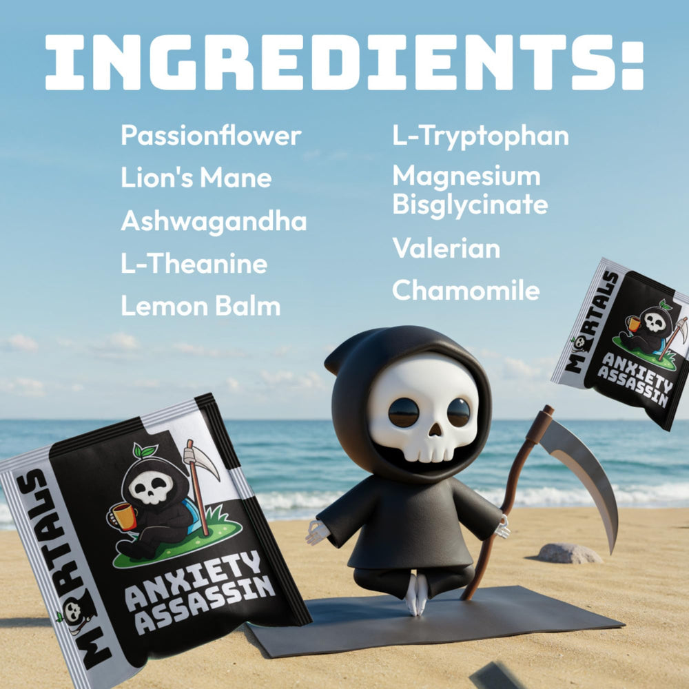 Mortals Mental Balance packaging image conveys grab-and-go convenience