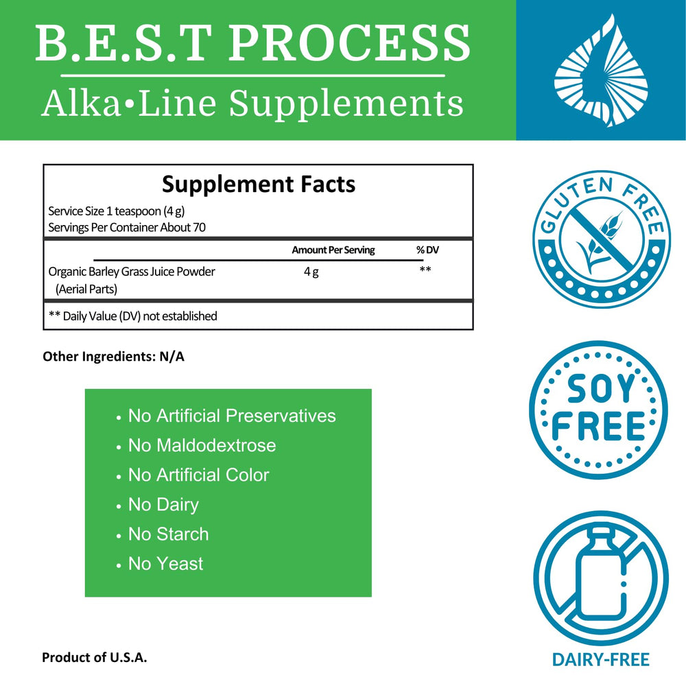 Morter AlkaGreen Powder close-up barley grass concentrate highlighting organic quality.