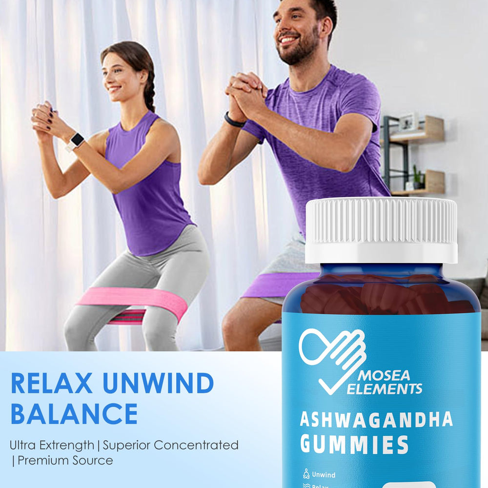MOSEA ELEMENTS Ashwagandha Gummies joyful consumer enjoying focus.