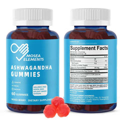 MOSEA ELEMENTS ingredients list with ashwagandha, vitamin D, and zinc for everyday wellness