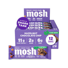 MOSH Hazelnut Chocolate Chip bar pack, keto-friendly and brain-boosting snack.