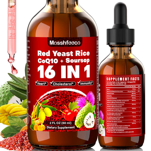 MOSSHFEECO Red Yeast Rice bottle with drops supports cholesterol management and immune health.