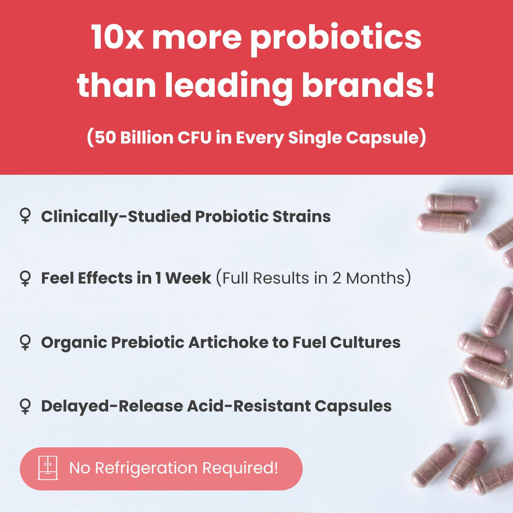 Mother's Promise cranberry-enhanced probiotic blend highlights dual-action support.