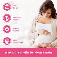 Mother's Promise prenatal gummies closeup showing vegan DHA and gentle citrus flavor.